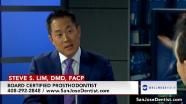 Doctor Steve Lim on the news with caption Board Certified Prosthodontist